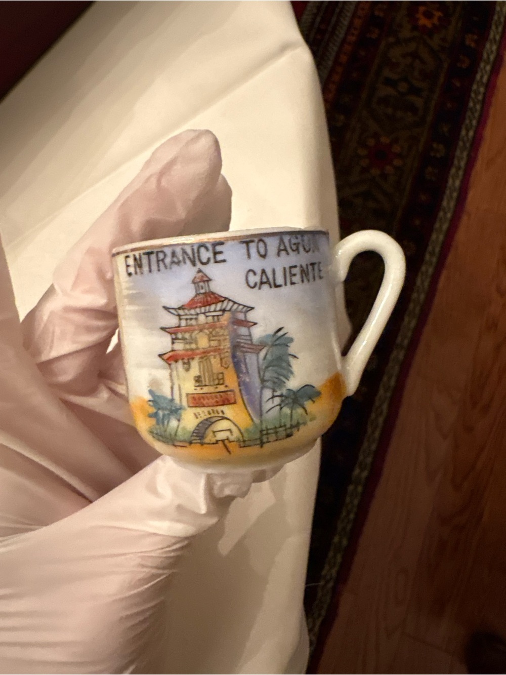 Vintage "Entrance to Agua Caliente" ceramic souvenir cup